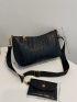 Croc Embossed Crossbody Bag With Purse