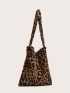 Leopard Pattern Fluffy Bucket Bag