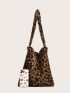 Leopard Pattern Fluffy Bucket Bag