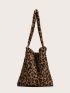 Leopard Pattern Fluffy Bucket Bag