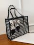 Houndstooth Pattern Twilly Scarf Decor Shoulder Tote Bag