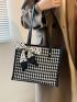 Houndstooth Pattern Twilly Scarf Decor Shoulder Tote Bag