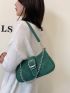 Buckle Decor Stitch Detail Chain Baguette Bag