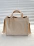 Letter Patch Corduroy Tote Bag