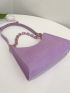 Chain Decor Croc Embossed Baguette Bag