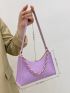 Chain Decor Croc Embossed Baguette Bag