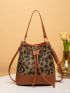 Mini Leopard Pattern Drawstring Bucket Bag