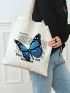 Butterfly & Letter Graphic Canvas Shopper Bag