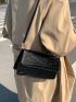 Crocodile Embossed Flap Baguette Bag