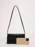 Crocodile Embossed Flap Baguette Bag