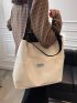 Letter Patch Canvas Shoulder Tote Bag