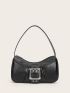 Solid Buckle Decor Shoulder Bag