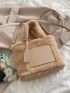 Letter Patch Fluffy Top Handle Bag