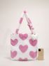 Fluffy Heart Pattern Shoulder Tote Bag