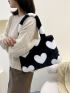 Heart Pattern Fuzzy Shoulder Tote Bag