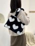 Heart Pattern Fuzzy Shoulder Tote Bag