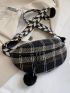 Pom-Pom Decor Plaid Pattern Waist Bag