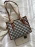 Houndstooth Graphic Contrast Binding Tote Bag
