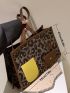 Leopard Pattern Pocket Front Shoulder Tote Bag