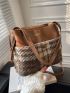 Plaid Splicing Design Bucket Bag