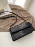 Crocodile Embossed Flap Baguette Bag