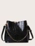 Crocodile Embossed Chain Bucket Bag