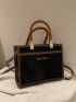 Letter Graphic Artificial Patent Leather Square Bag