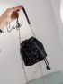 Mini Colorblock Allover Sequin Decor Drawstring Bucket Bag