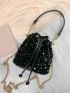 Mini Colorblock Allover Sequin Decor Drawstring Bucket Bag