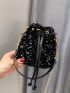 Mini Colorblock Allover Sequin Decor Drawstring Bucket Bag