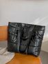 Geo Embossed Shoulder Tote Bag