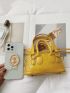 Mini Drawstring Detail Crocodile Embossed Satchel Bag