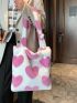 Fluffy Heart Pattern Shoulder Tote Bag