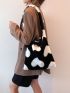 Fluffy Heart Graphic Flap Bucket Bag