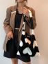 Fluffy Heart Graphic Flap Bucket Bag