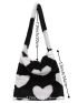 Fluffy Heart Graphic Flap Bucket Bag