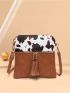 Cow Print Tassel Decor Dome Bag