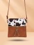 Cow Print Tassel Decor Dome Bag