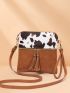 Cow Print Tassel Decor Dome Bag