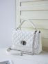 Minimalist Quilted Rhinestone Detail Flap Square Bag