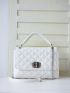 Minimalist Quilted Rhinestone Detail Flap Square Bag