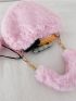 Pom Pom Decor Heart Design Fluffy Shoulder Bag