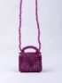 Mini Allover Beaded Decor Hollow Out Square Bag