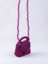 Mini Allover Beaded Decor Hollow Out Square Bag