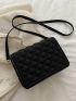 Quilted Snap Button Flap Square Bag