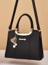 Metal Letter Decor Top Handle Tote Bag