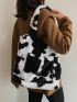 Colorblock Cow Pattern Fluffy Tote Bag