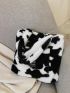 Colorblock Cow Pattern Fluffy Tote Bag