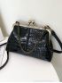 Crocodile Embossed Kiss Lock Shoulder Bag