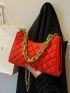 Velvet Quilted Chain Baguette Bag